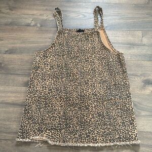 90s Y2K style Mittoshop Animal Leopard Print Jumper Overall Dress Pockets Sz L